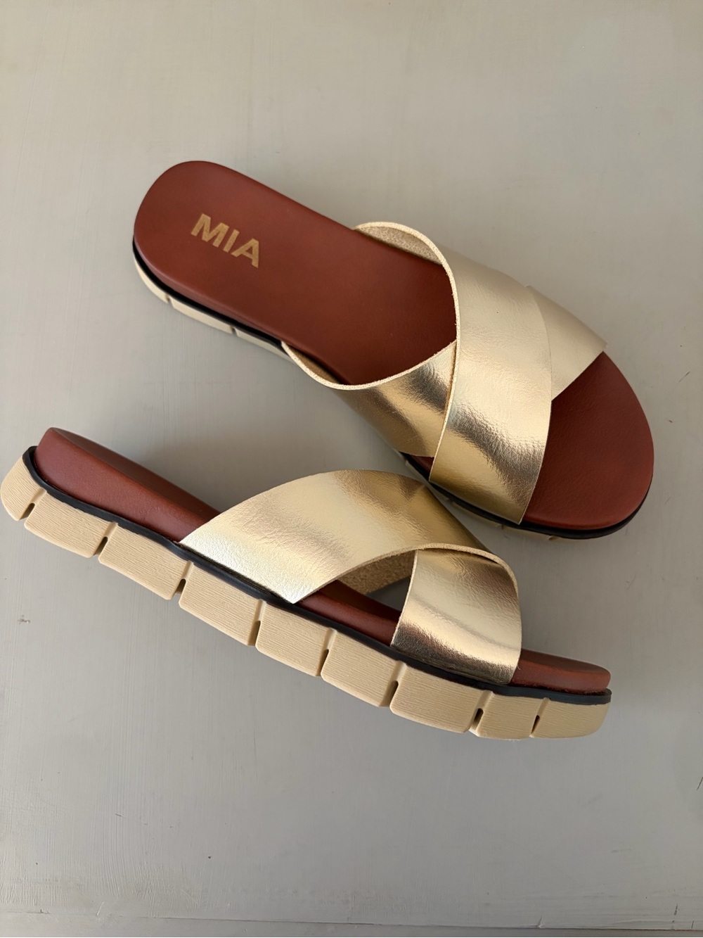 Elissa Gold Slide by Mia Gold Cross Strap Sandal - Picture 3 of 6